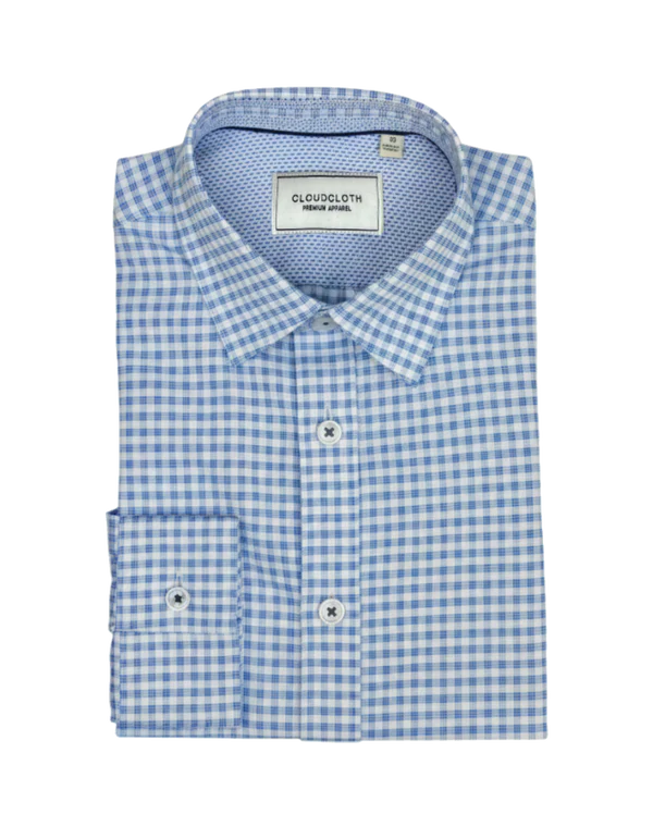 Boy's 4-Way Stretch Blue Gingham Shirt CC