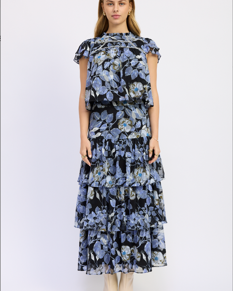 Women's Blue Chiffon Blouse and Layered Skirt