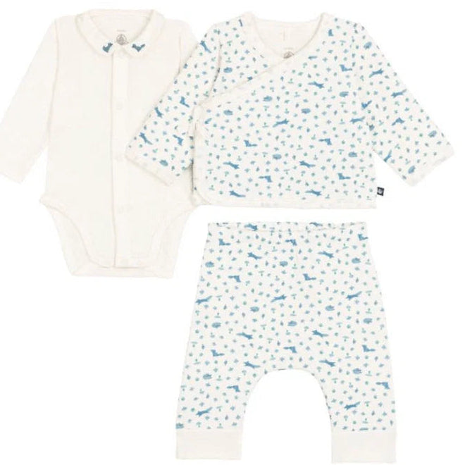 3Pc White Blue Fox Print Wrap Set
