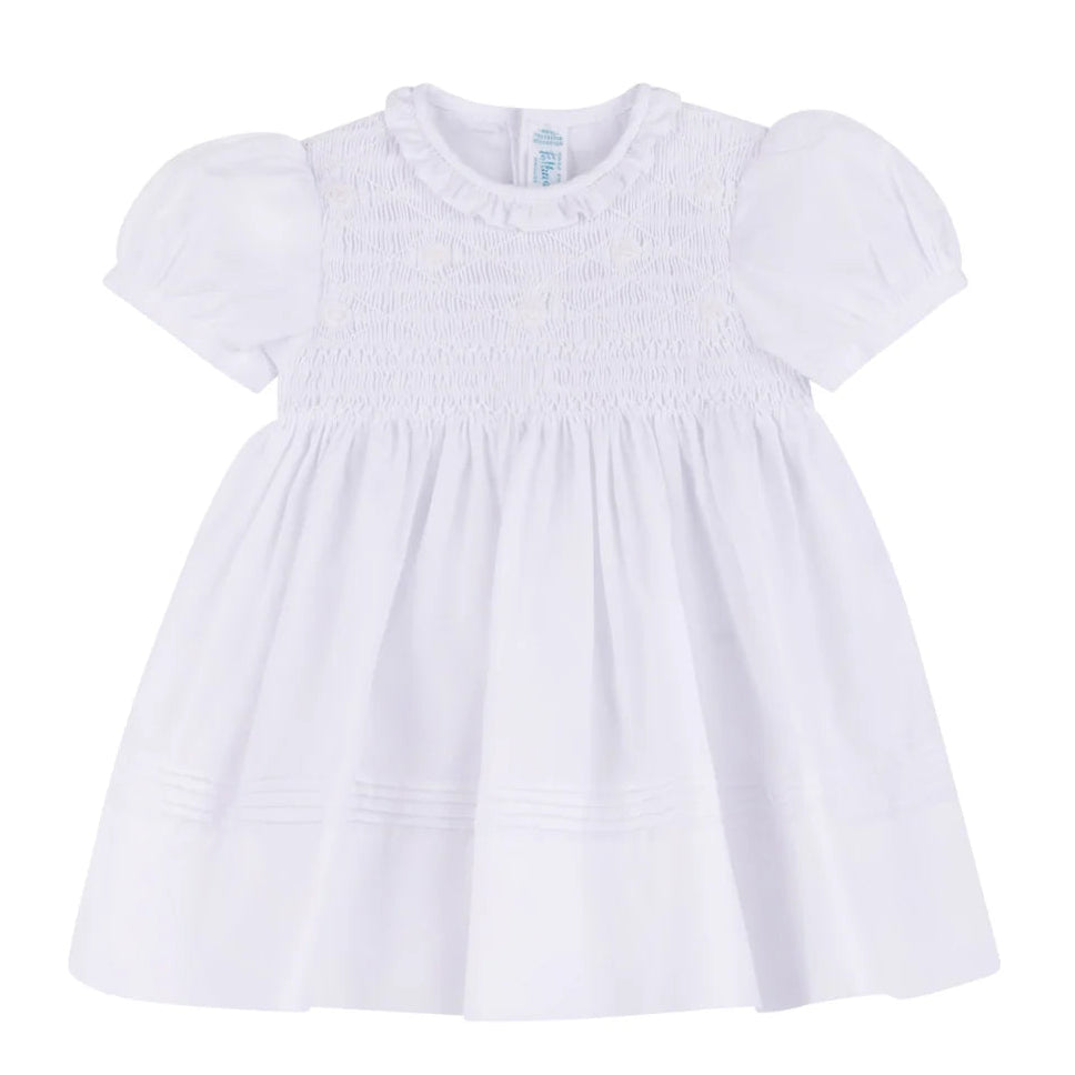 Girls White Floral Smocked Dress