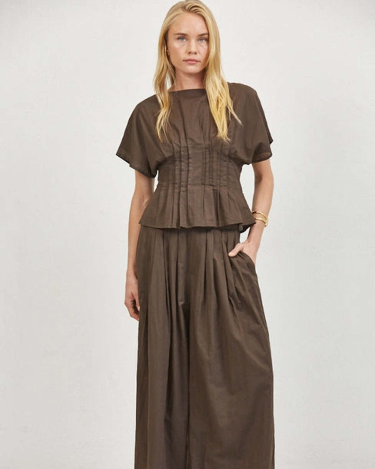Simone Brown Tucked Waist Top
