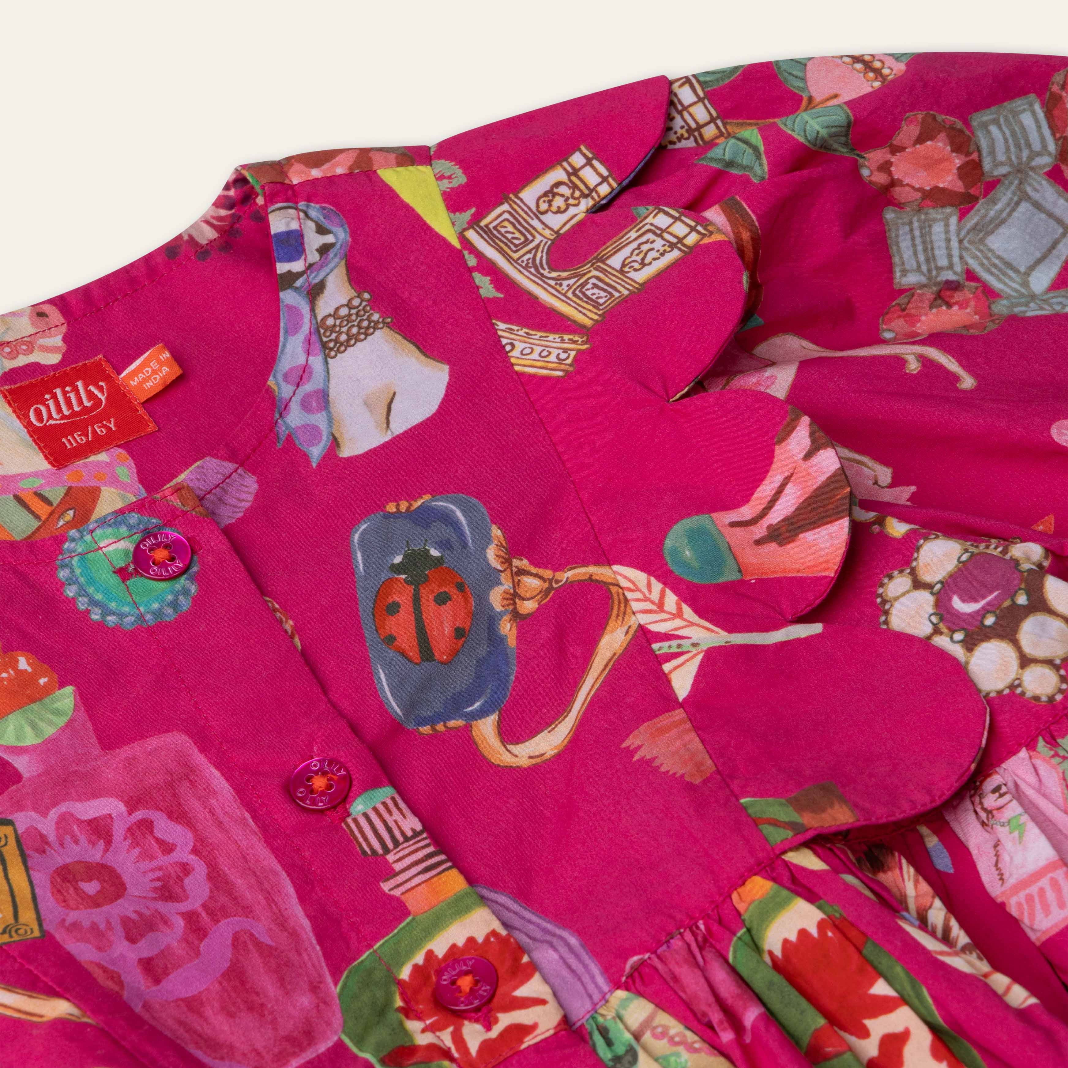 Oilily Fuschia Print Scallop Yoke Dress