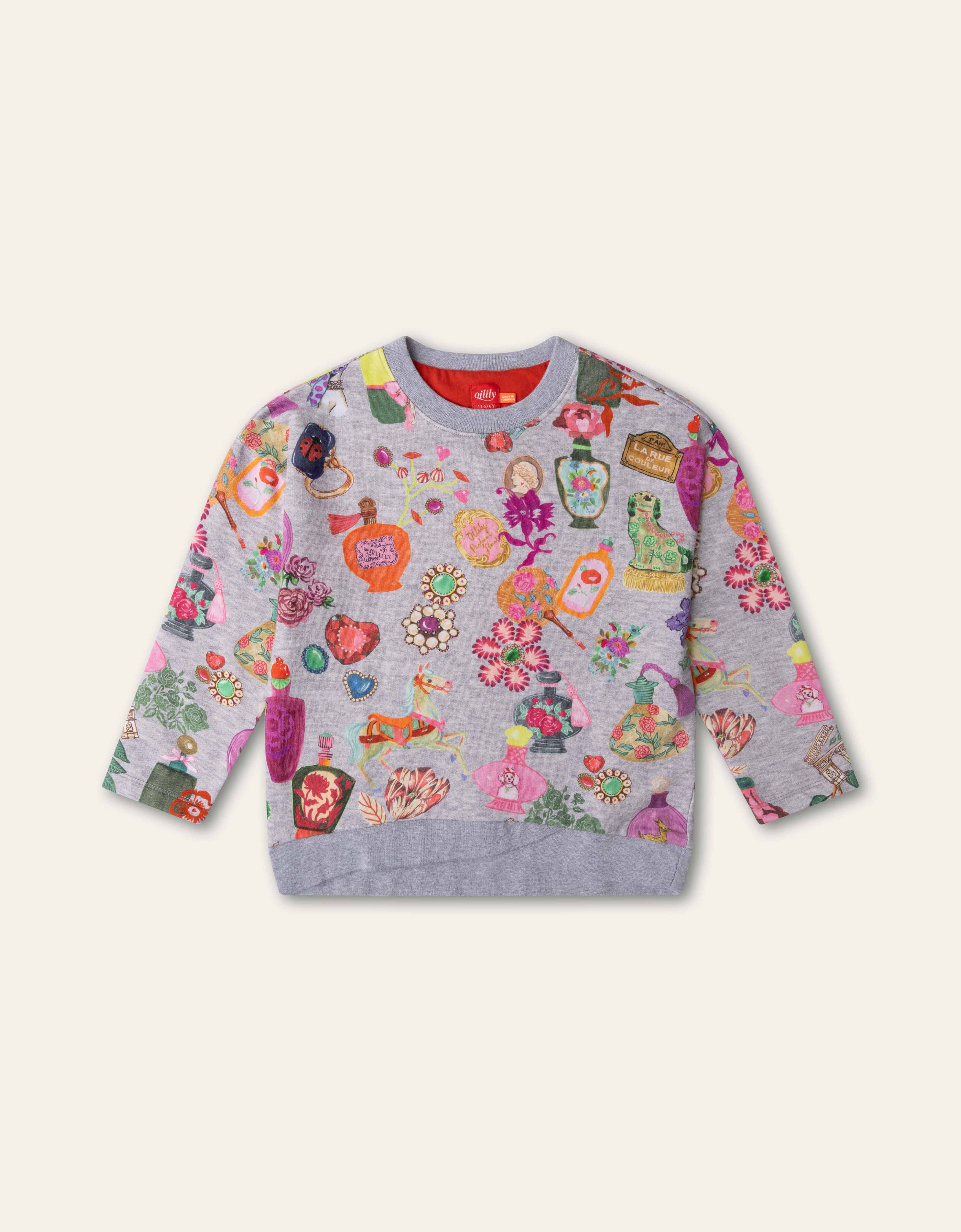 Girl's Oilily Gray Heuruex Paris Print Sweatshirt