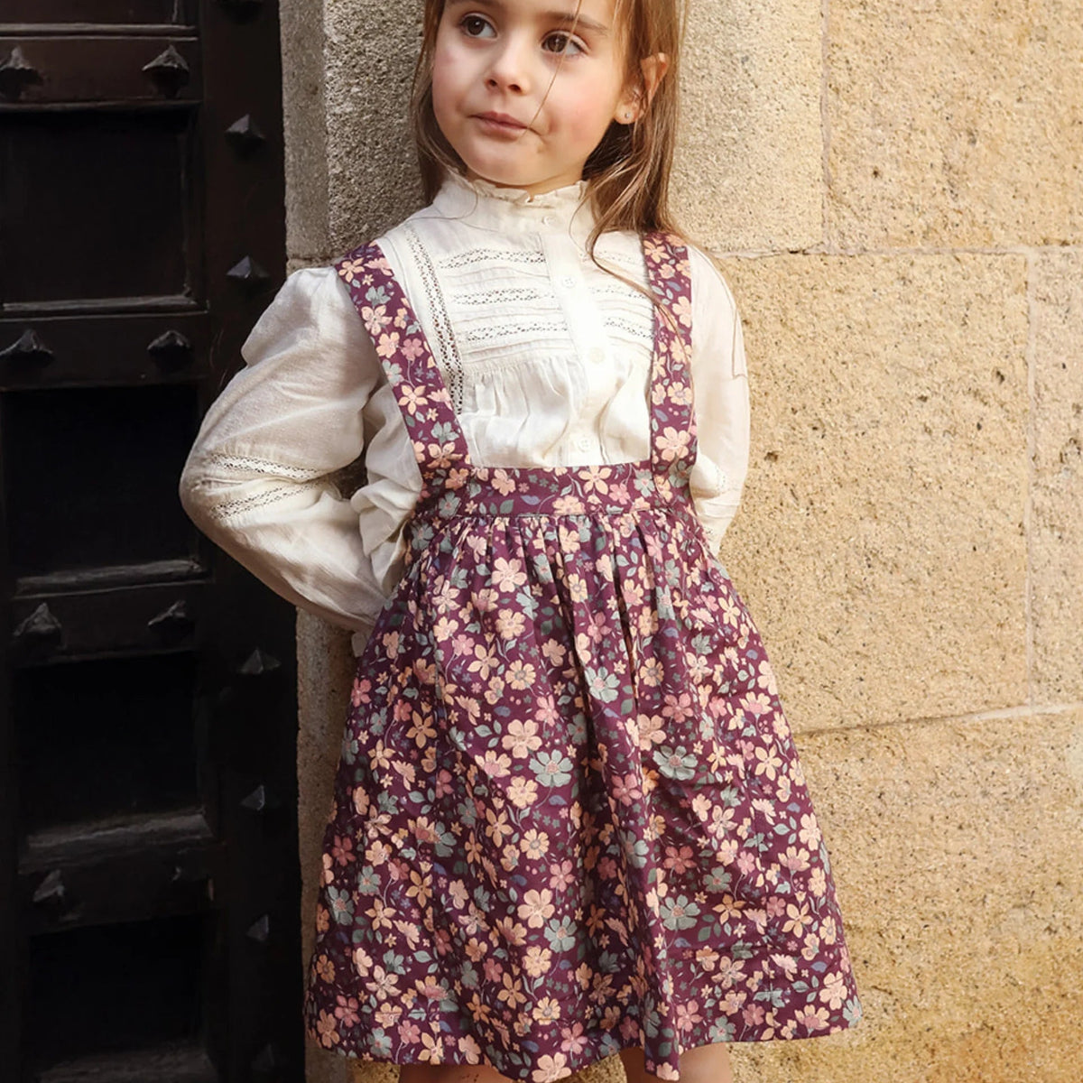 Plum Floral Suspender Skirt