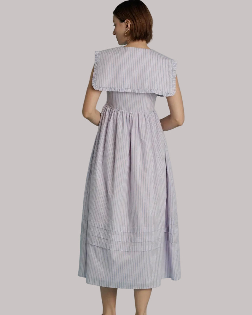 Women's Pink Blue Stripe Square Collar Dress