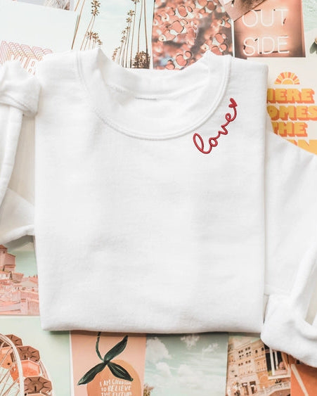 Women's White Embroidered Love Sweatshirt
