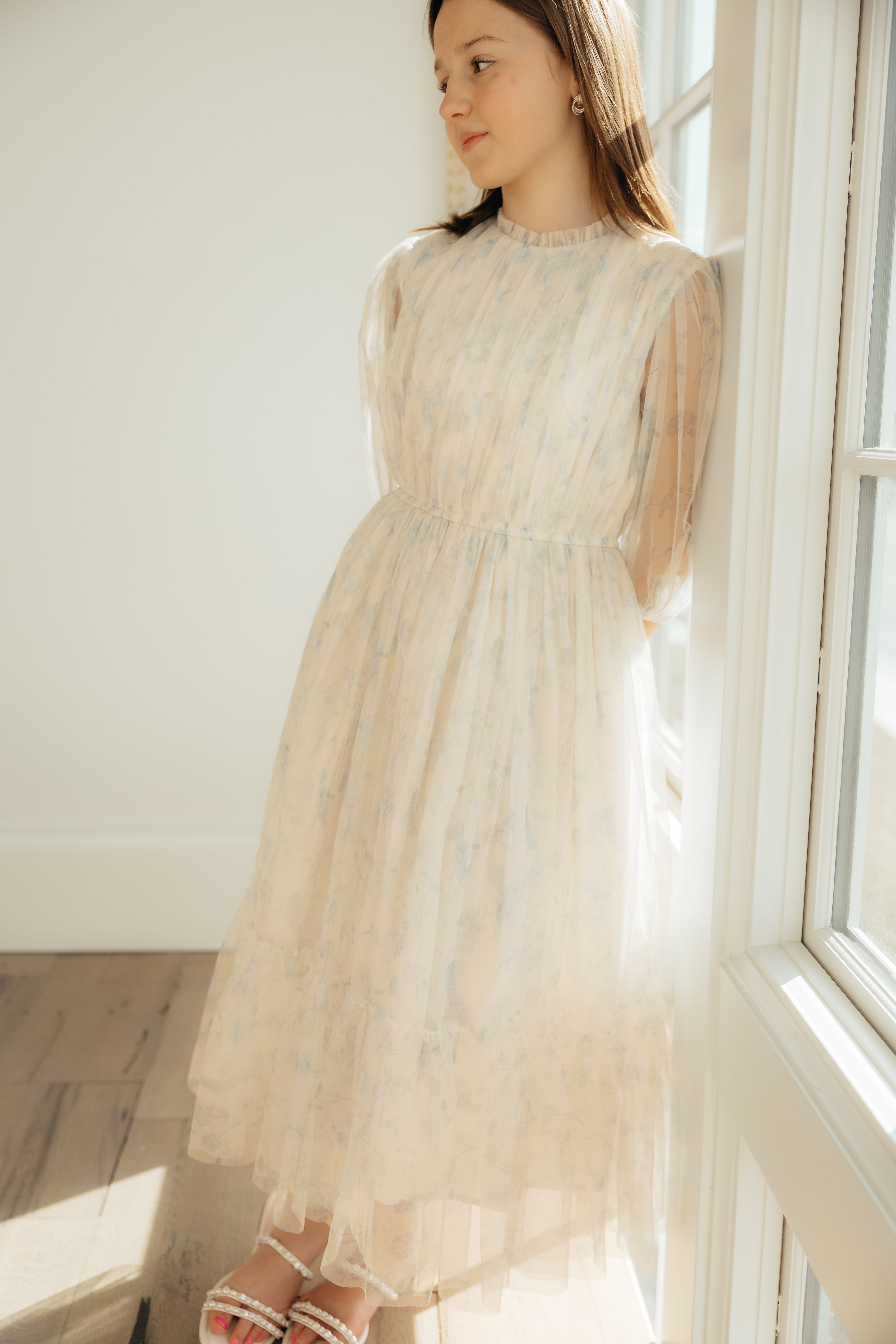 Italian Donna Blue Floral Tulle Dress