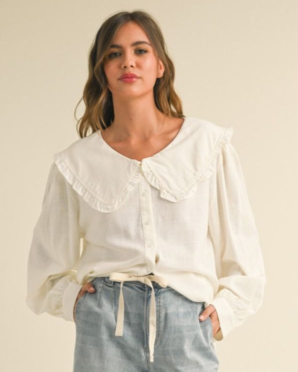 Off White Wide Round Collar Blouse