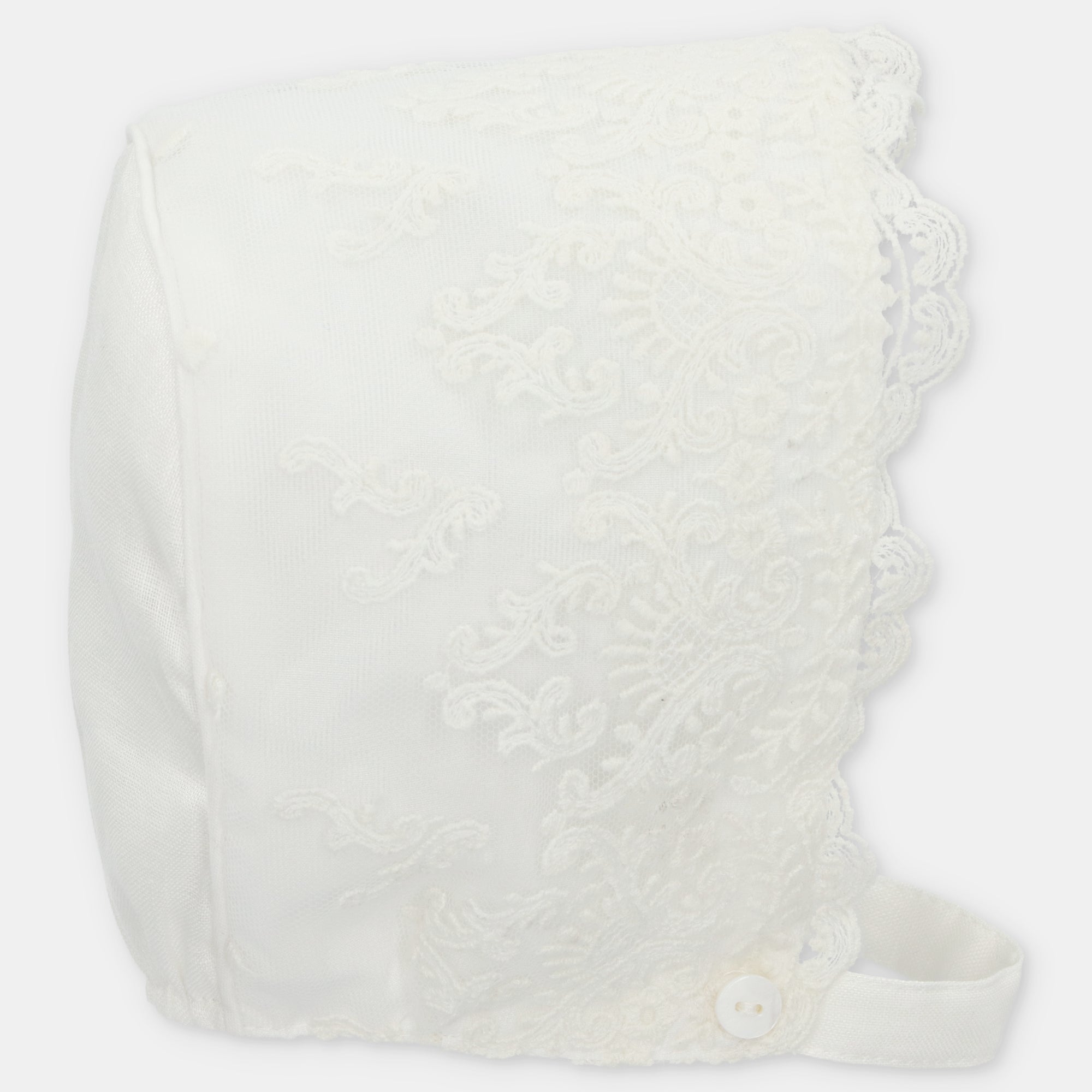 Girl's Off White Lace Trim Bonnet
