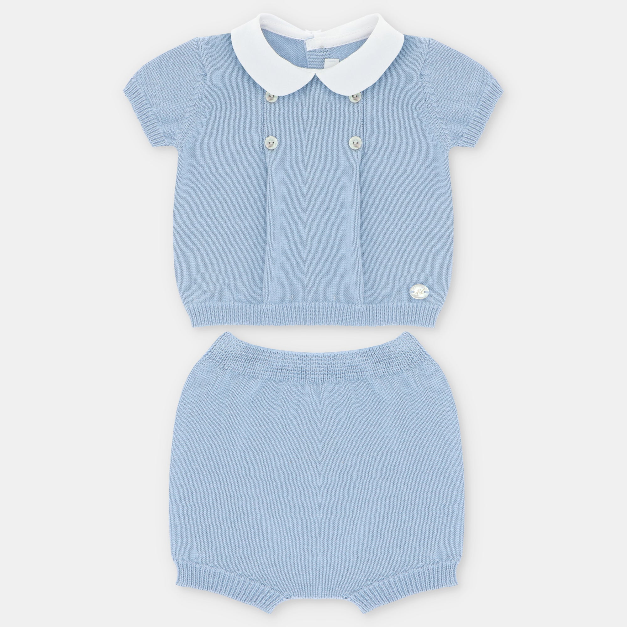 Blue Knitted Double Button Set