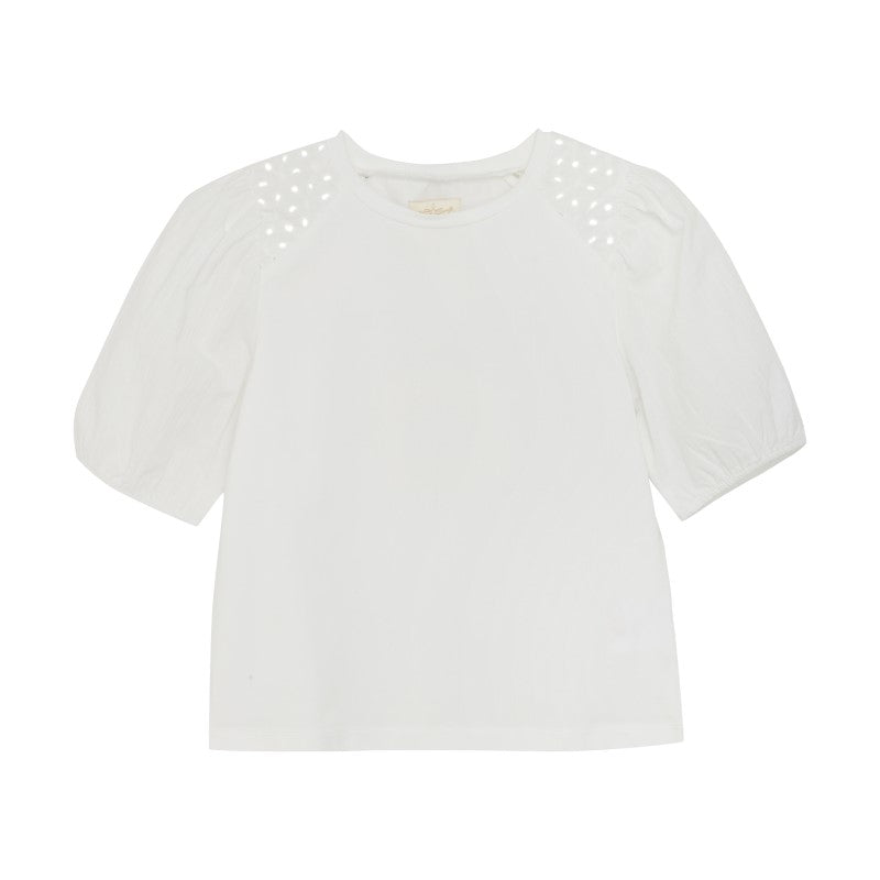 Girl's White Puff Sleeve Tee