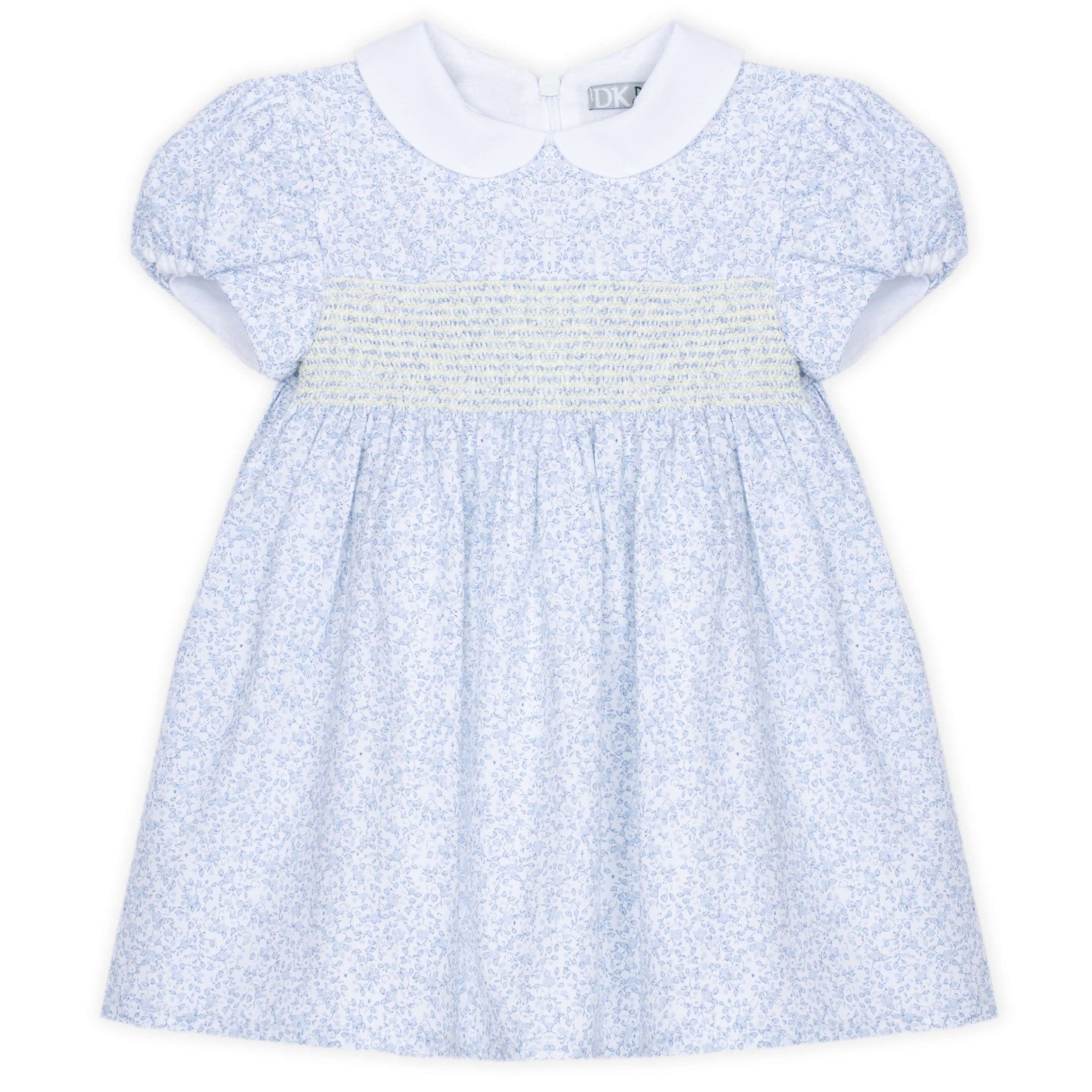Light Blue Ditsy Print Smocked Infant Dress
