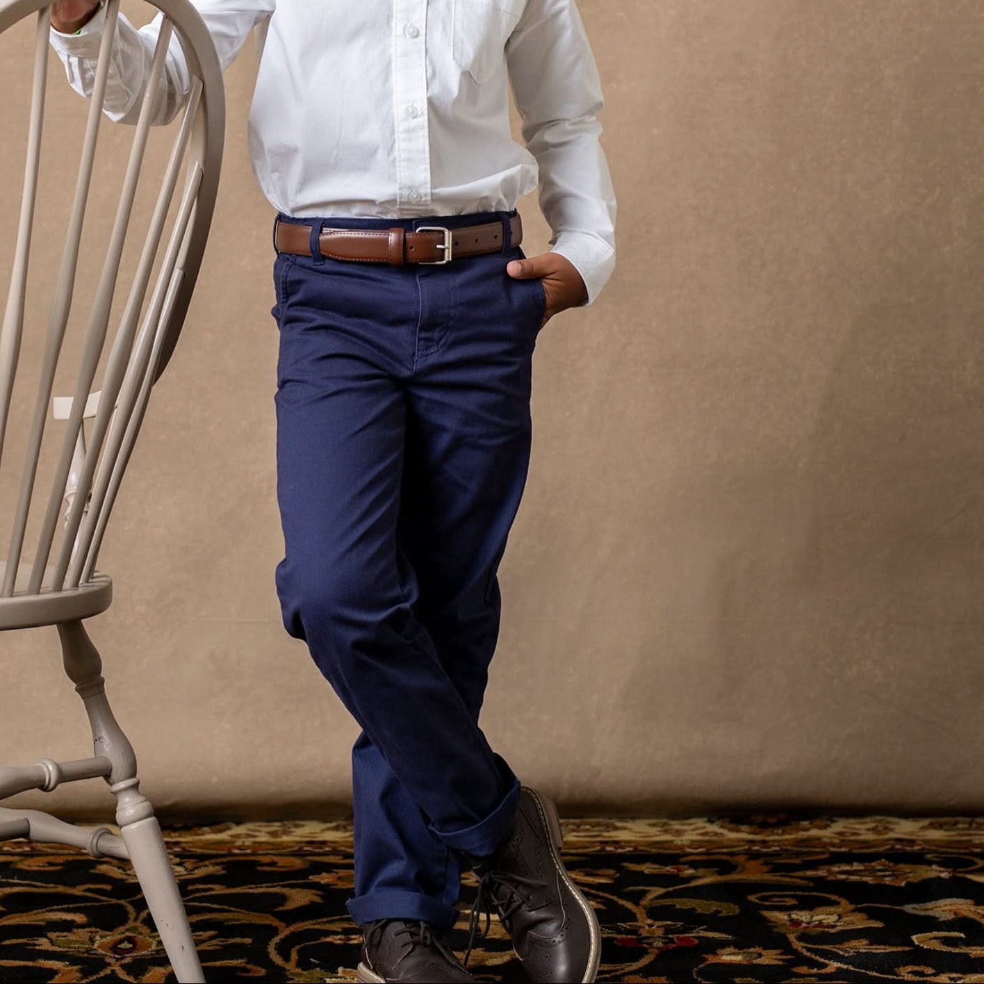 Navy Cotton Stretch Chino Trousers