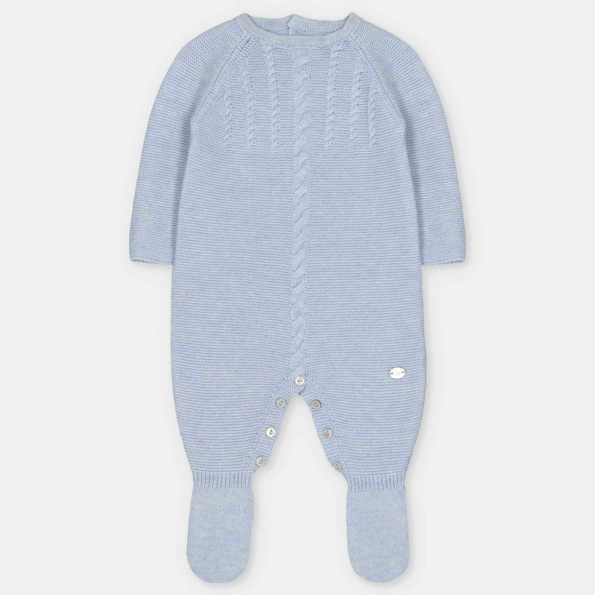 Heather Blue Knitted Cable Footie