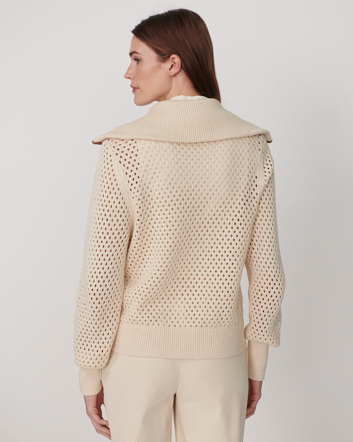 Varley Mesh Pointelle Knit Full Zip Sweater