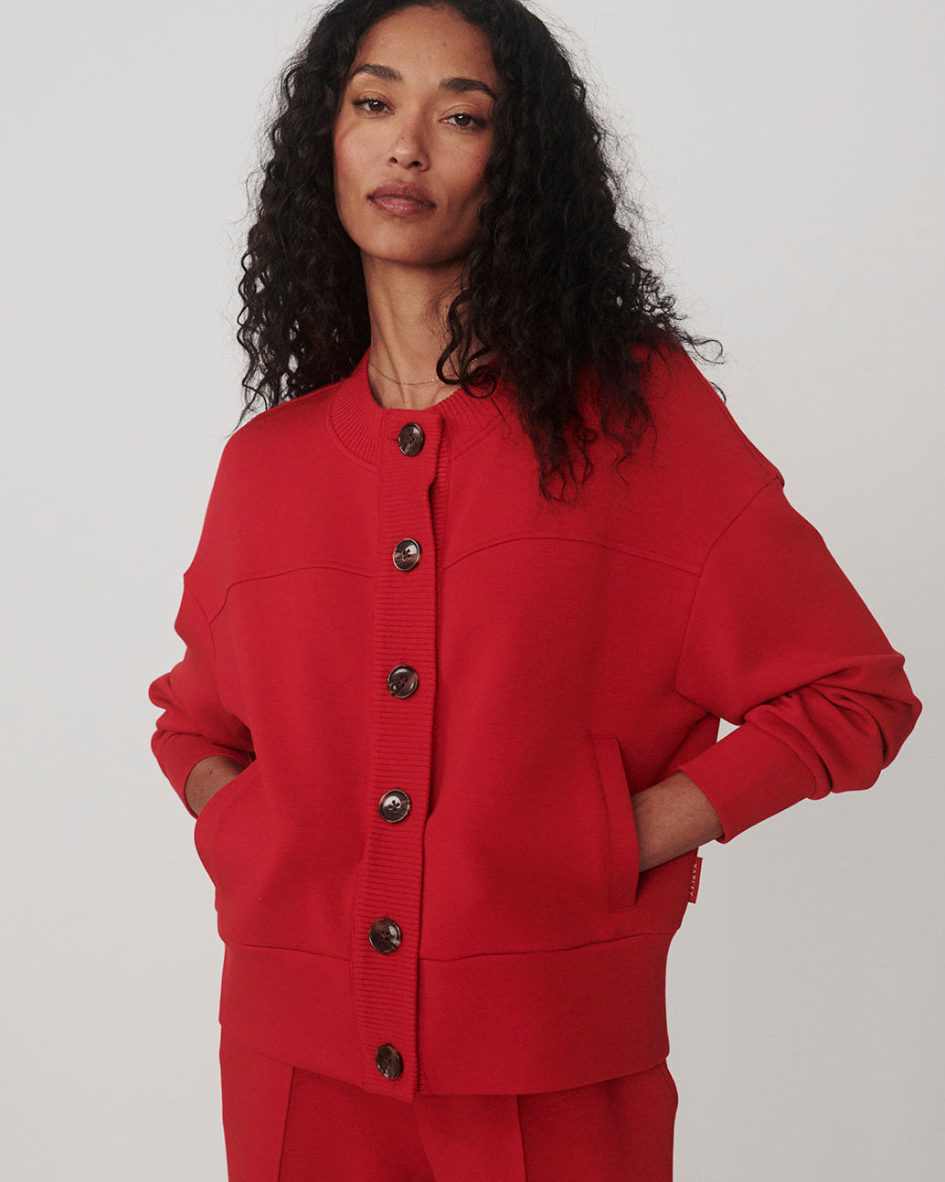 Varley Olwen Red Double Soft Cardigan
