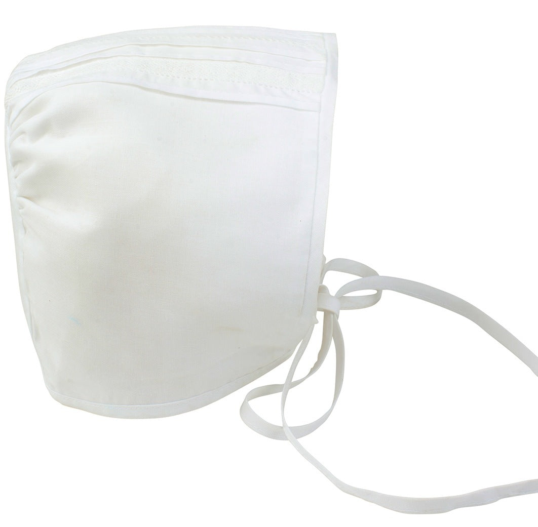 White Bonnet With Lace Inserts And Pleats