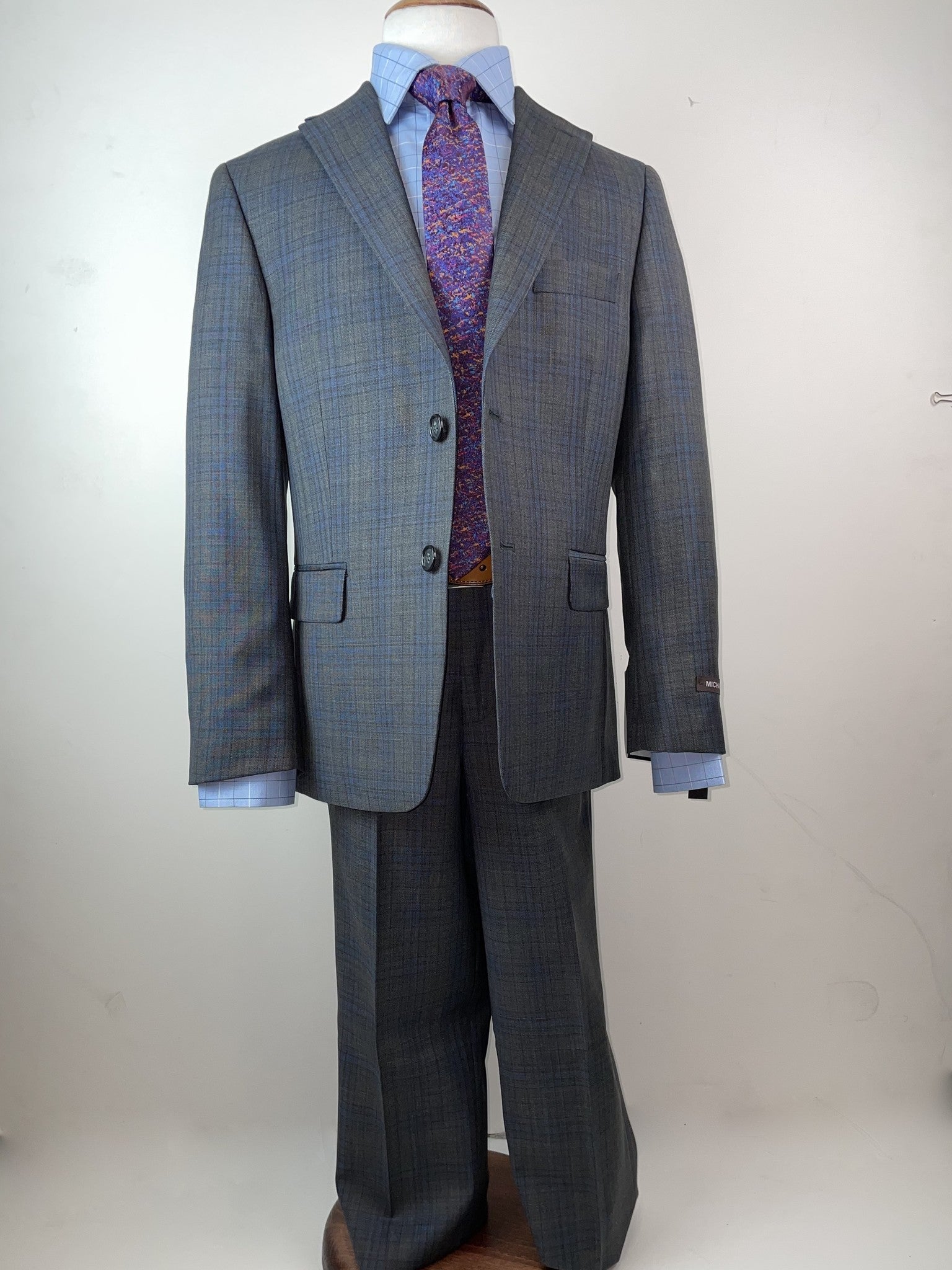 Boy's Suit Grey Blue Plaid