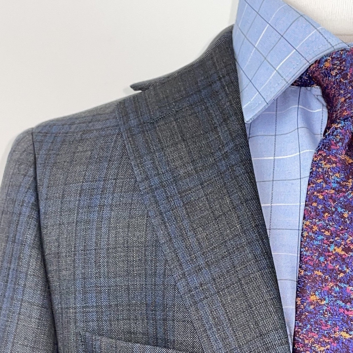 Boy's Suit Grey Blue Plaid