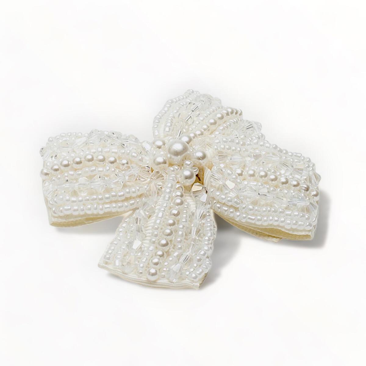 Hair Clip Crystal & Pearl Cross Bow