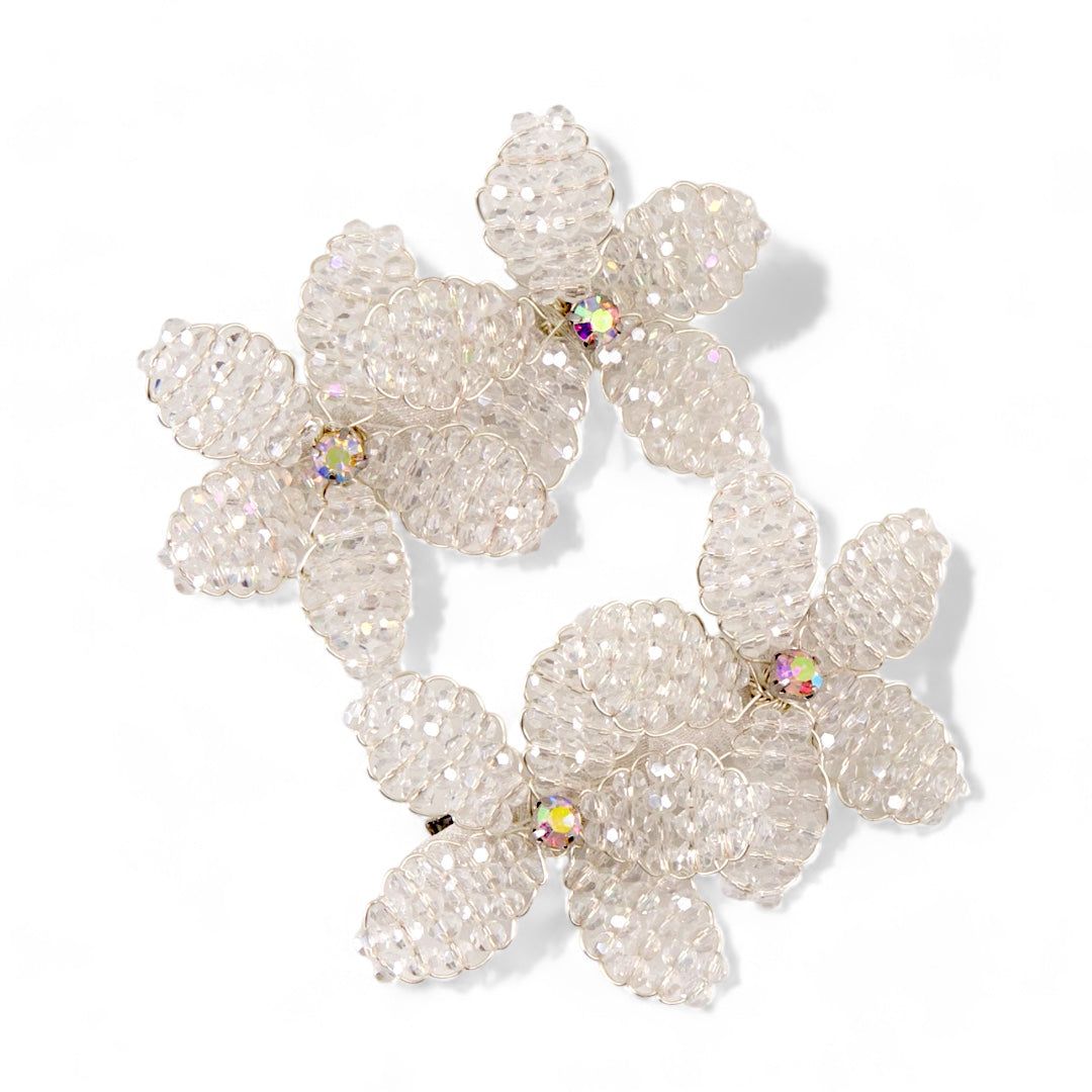 Hair Clip Set Double Crystal Flowers