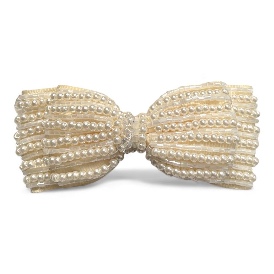 Hair Clip Anise Rows of Pearls Bow