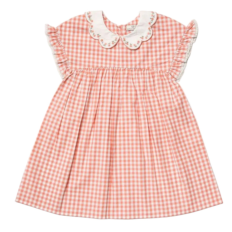 Peony Coral Gingham Collared Dress