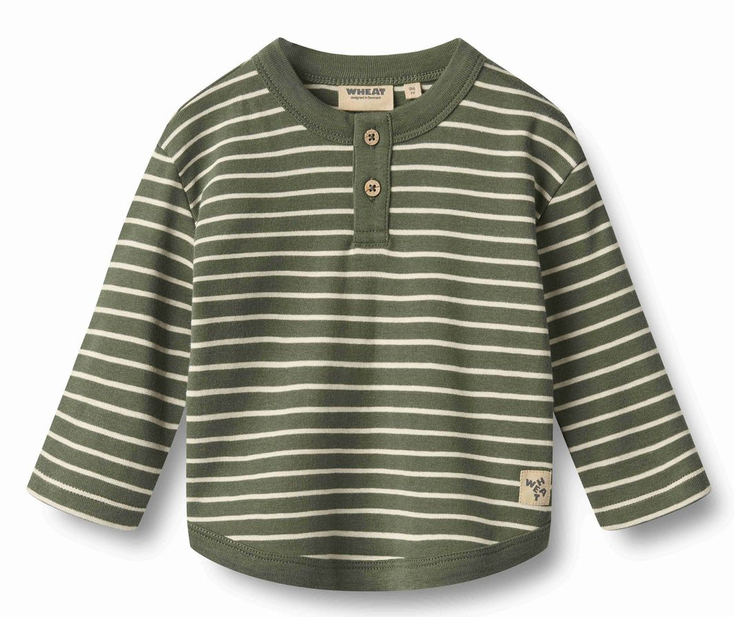 Dark Green Stripe Infant Henley Tee
