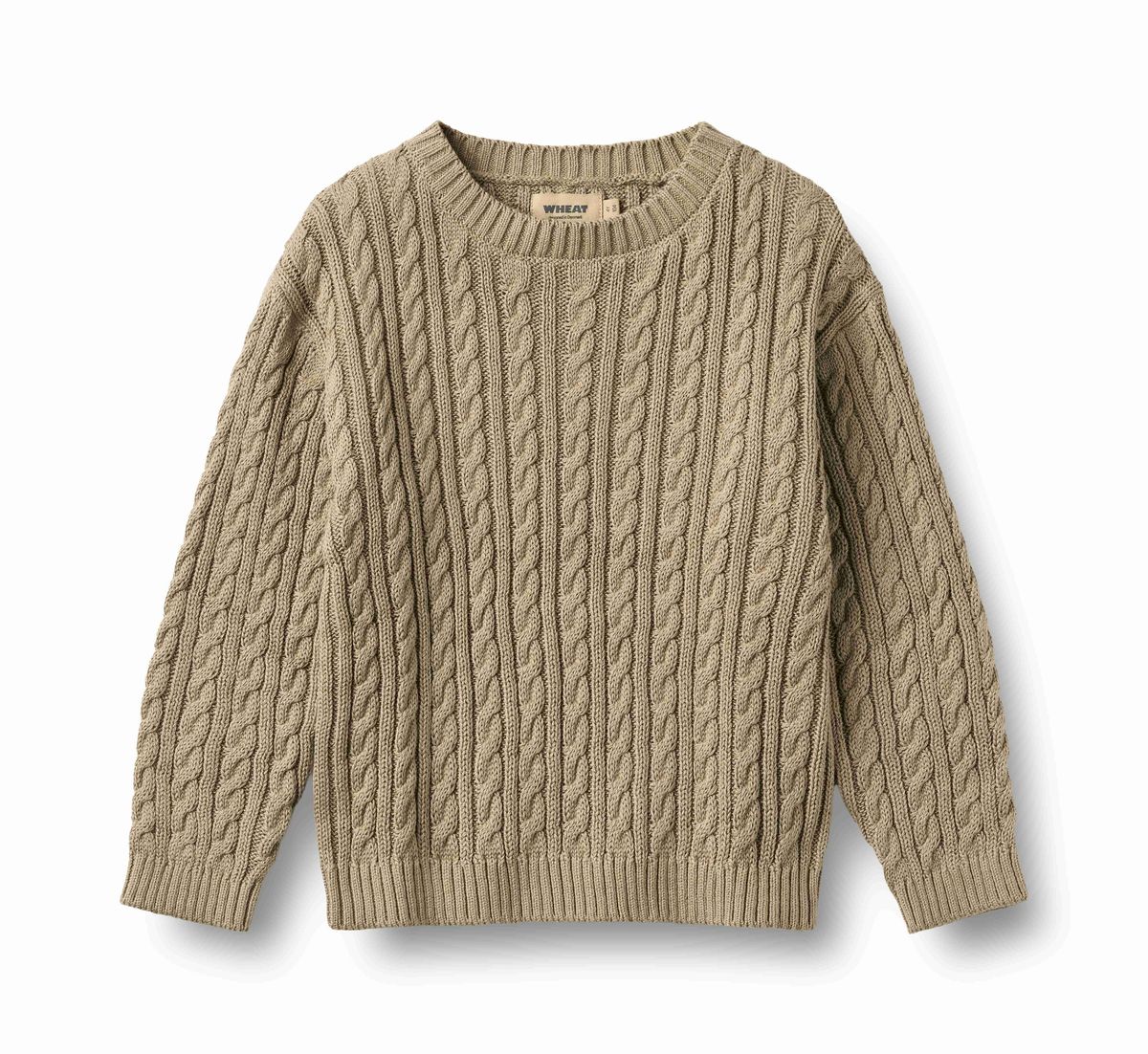 Tan Cable Cotton Crew Sweater