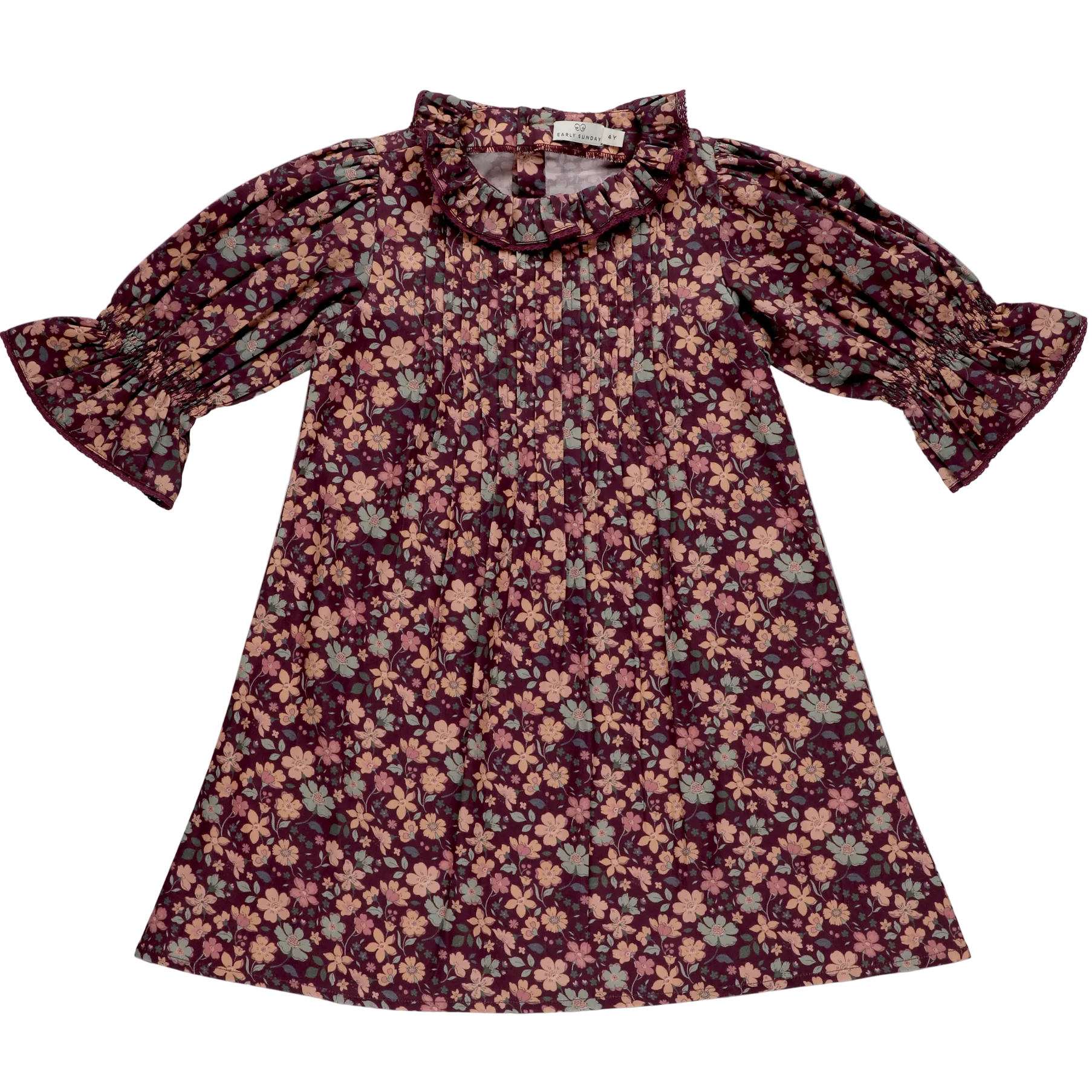 Plum Floral Ruffle Collar Dress