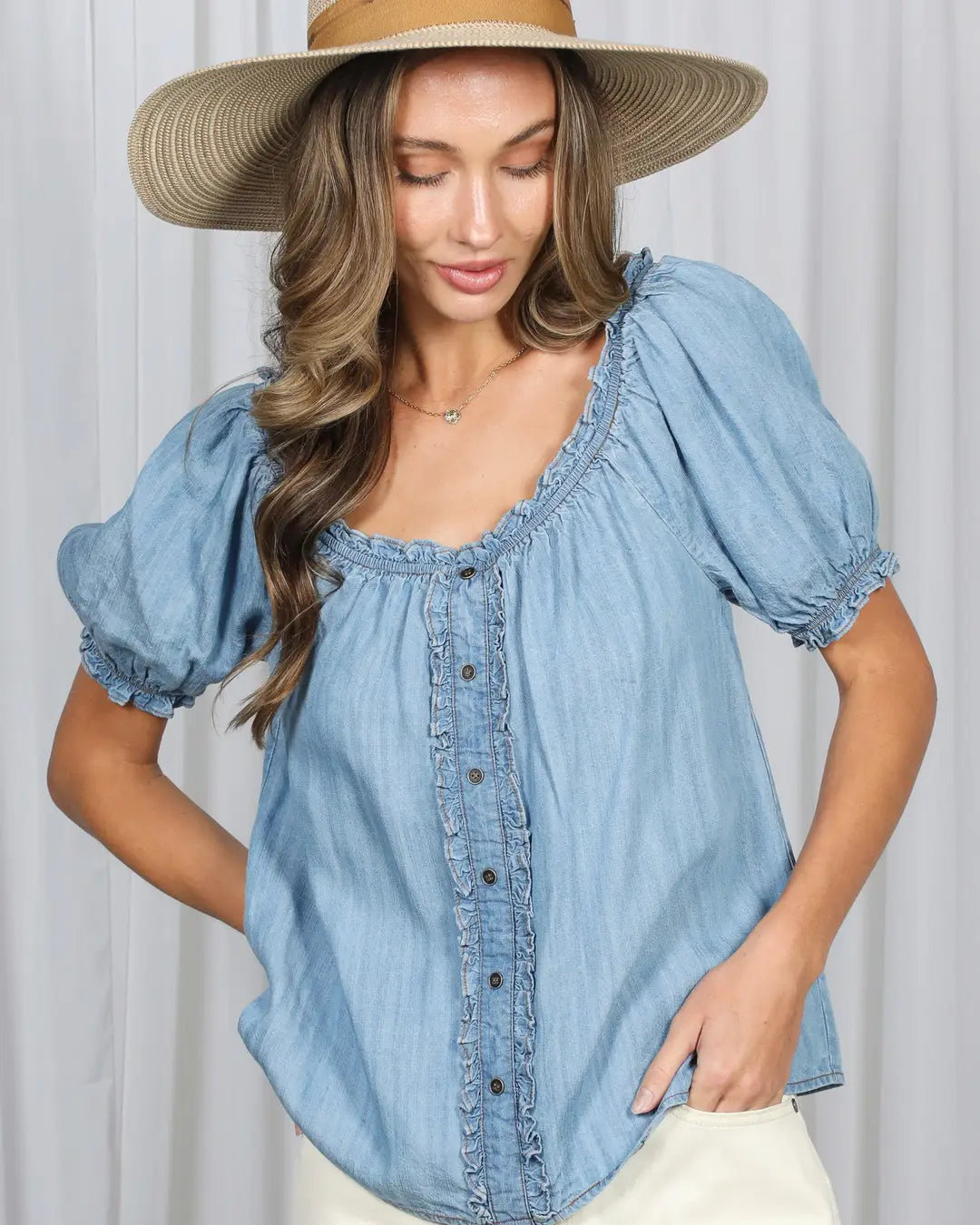 Tencel Denim Peasant Blouse
