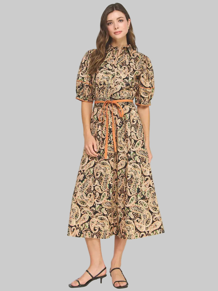 Posh Paisley Print with Orange Piping Dress