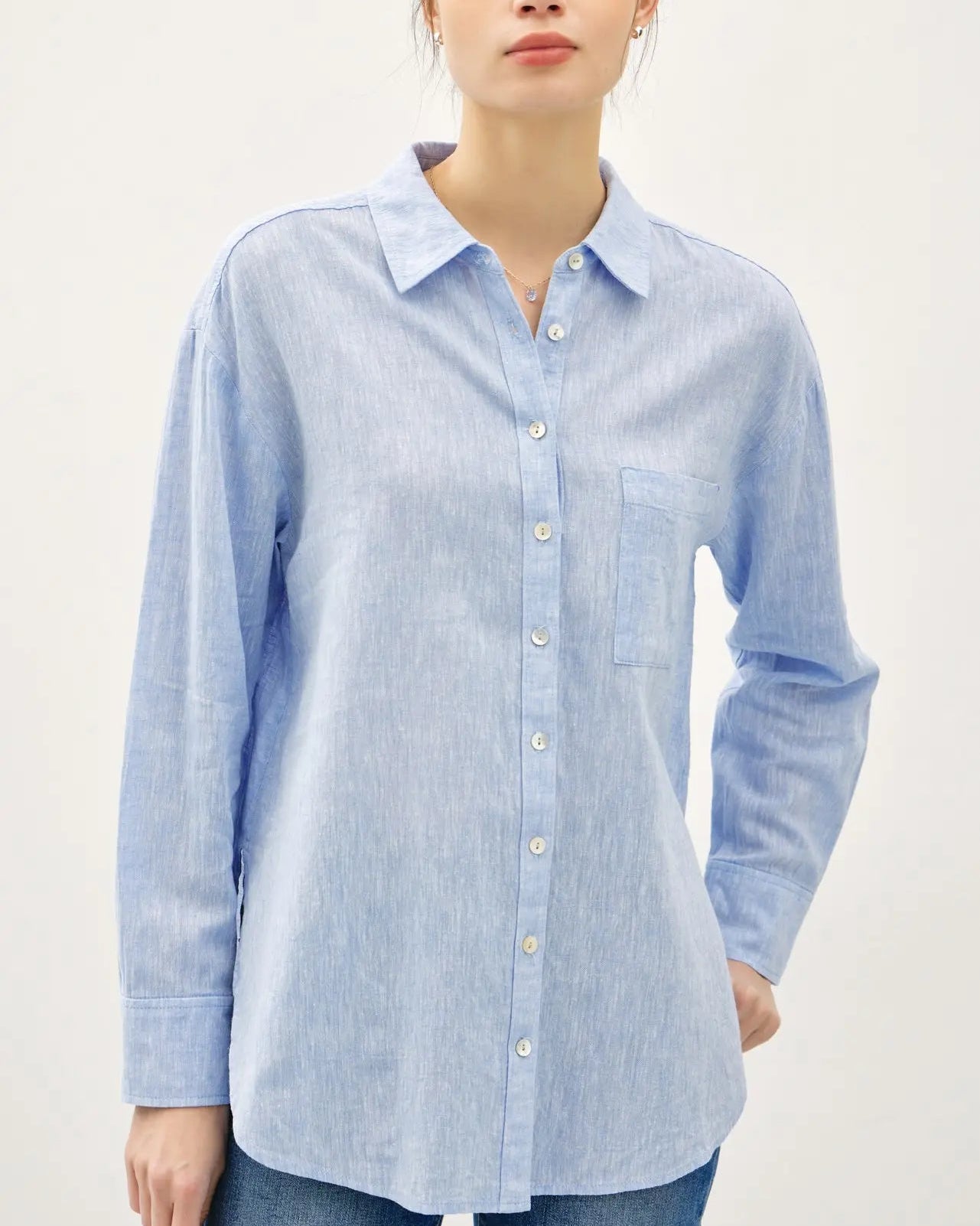 Women's Blue Linen Fine Stripe Blouse