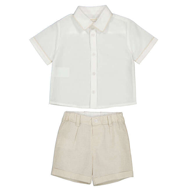 Tan Piped Check Shirt and Short