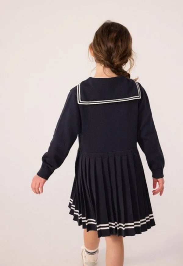 Girl's Navy Knit Sailor Collar Dress