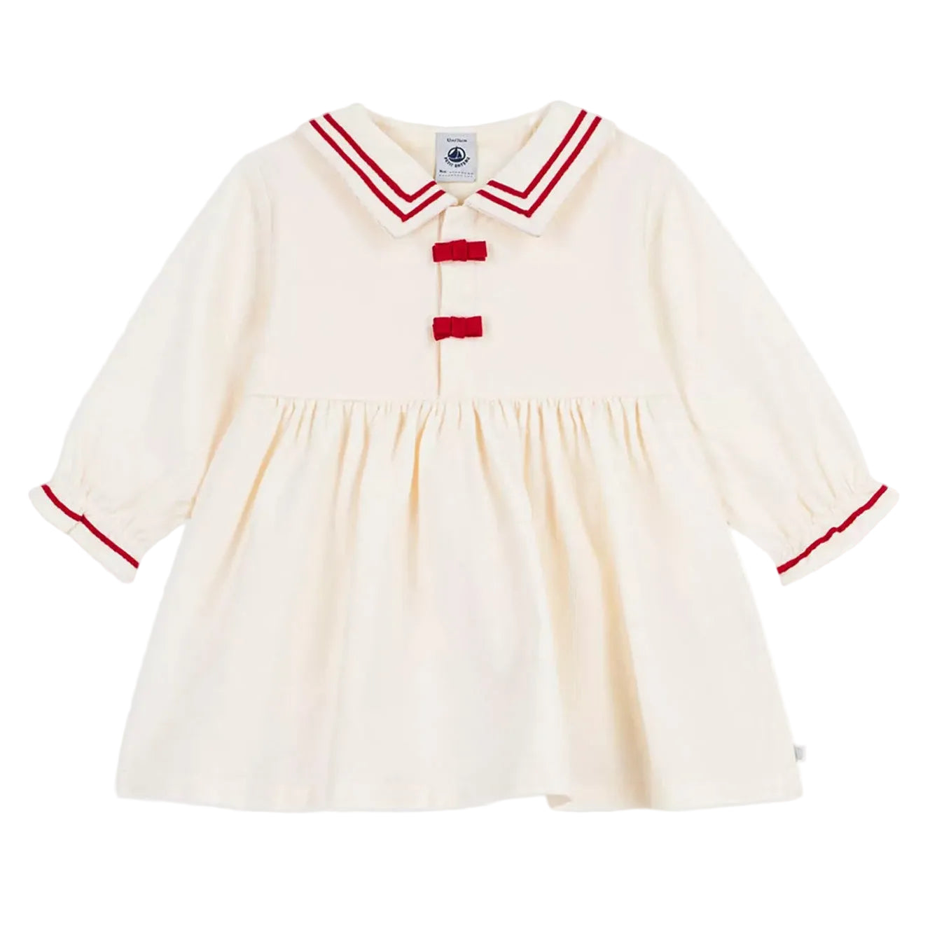 Cream Corduroy Dress Red Trim