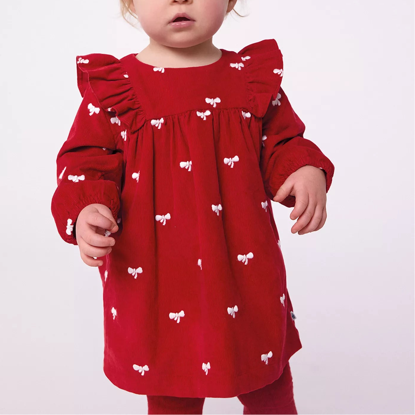 Petit Bateau Red Corduroy Bow Infant Dress