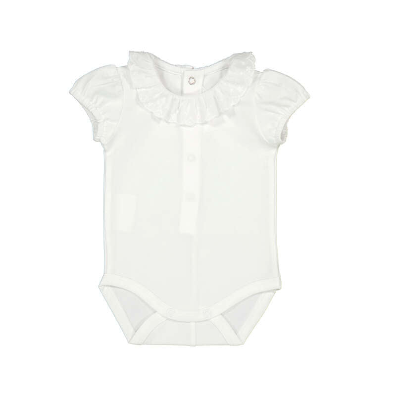 White Eyelet Ruffle Collar Bodysuit