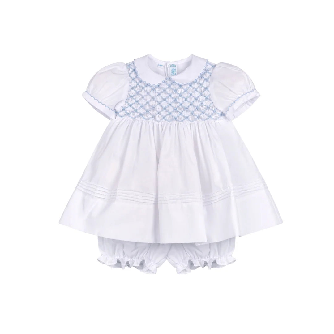 White and Blue Signature Smocked Dress