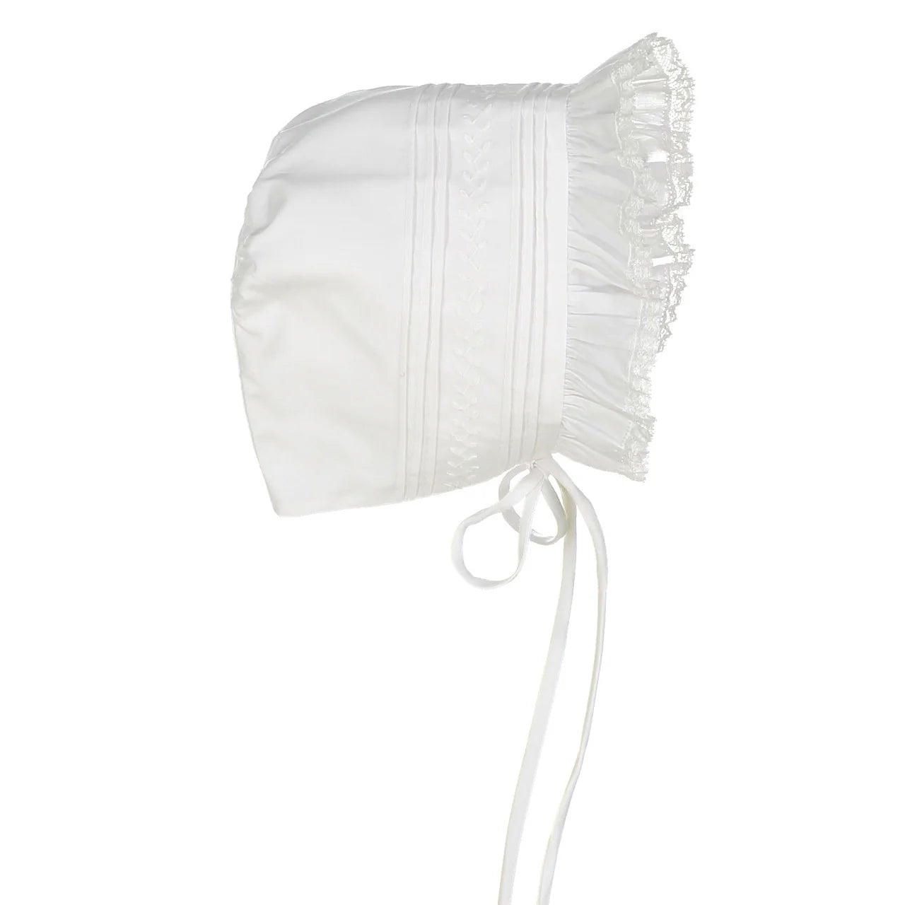 White NB Bonnet Embroidered and ruffle with Lace