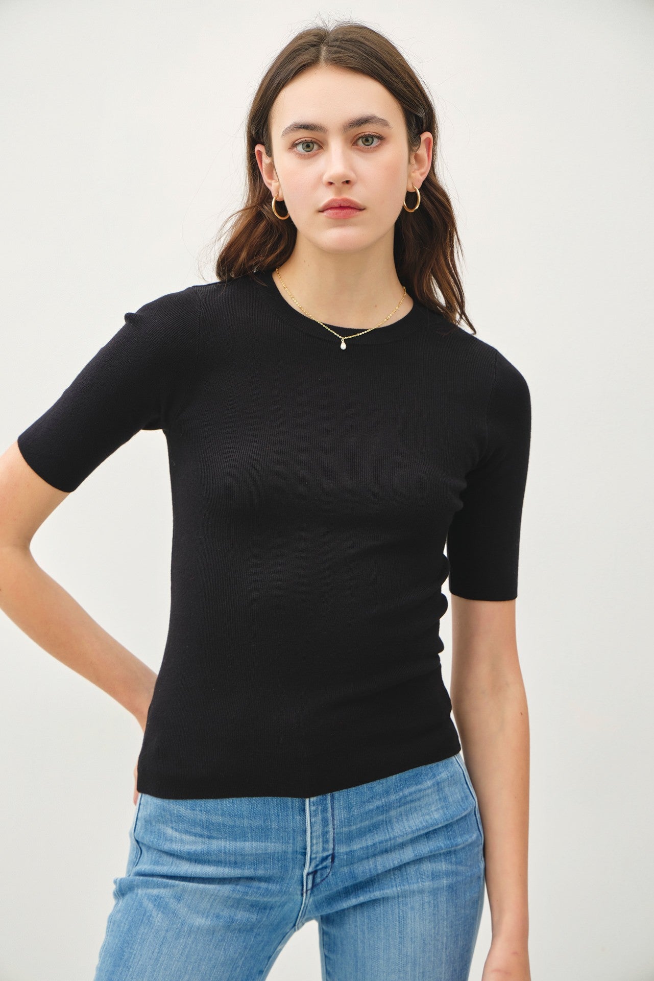 Classic Ribbed Half Sleeve Tee