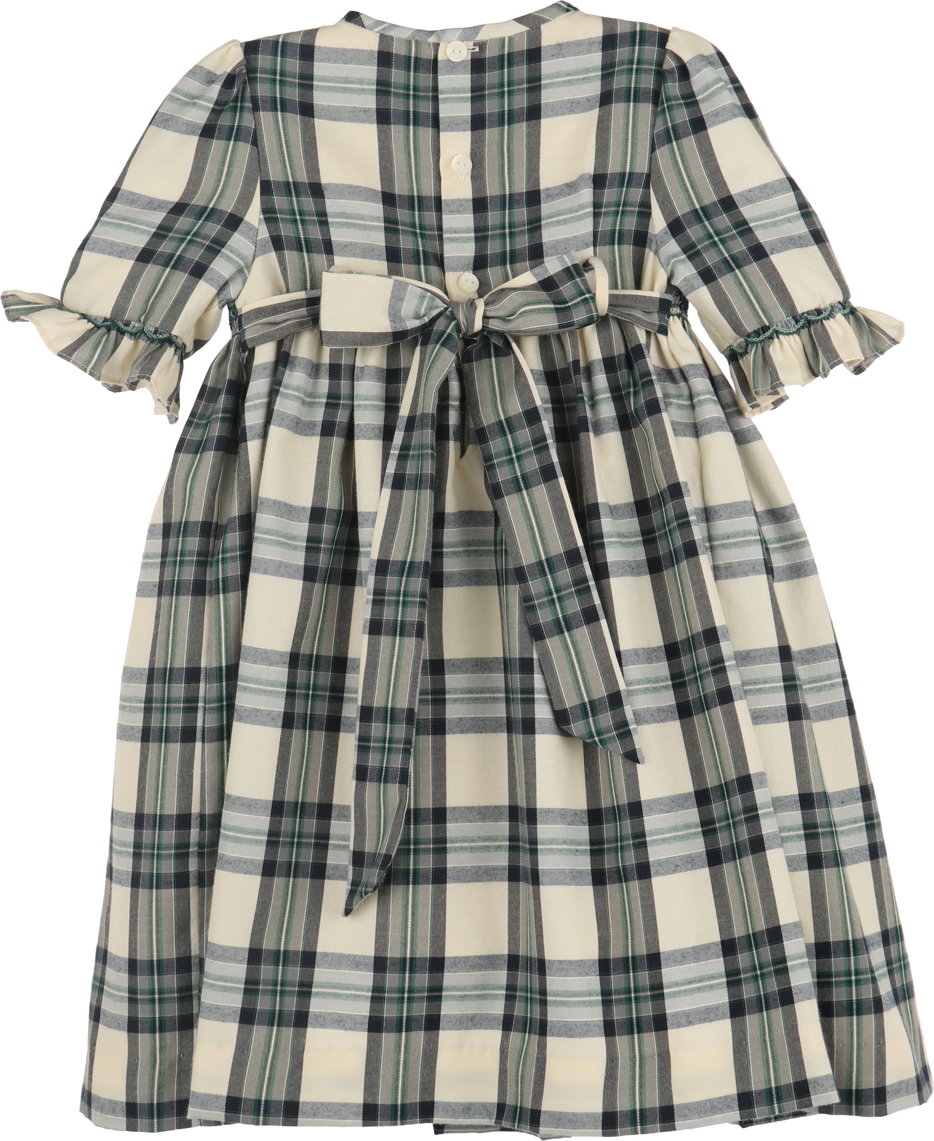 Navy Green Plaid Smocked Dress