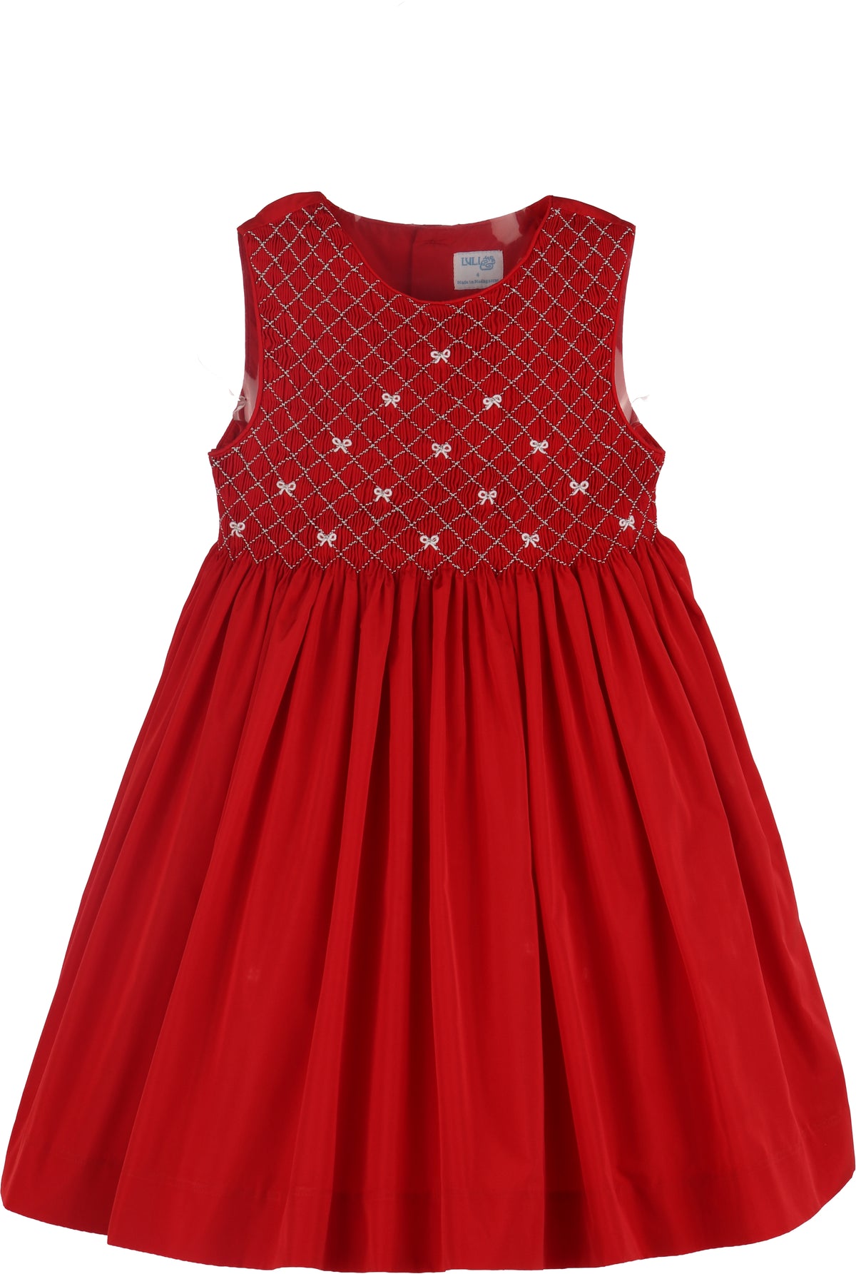 Red Taffeta smocked Dress with Bows