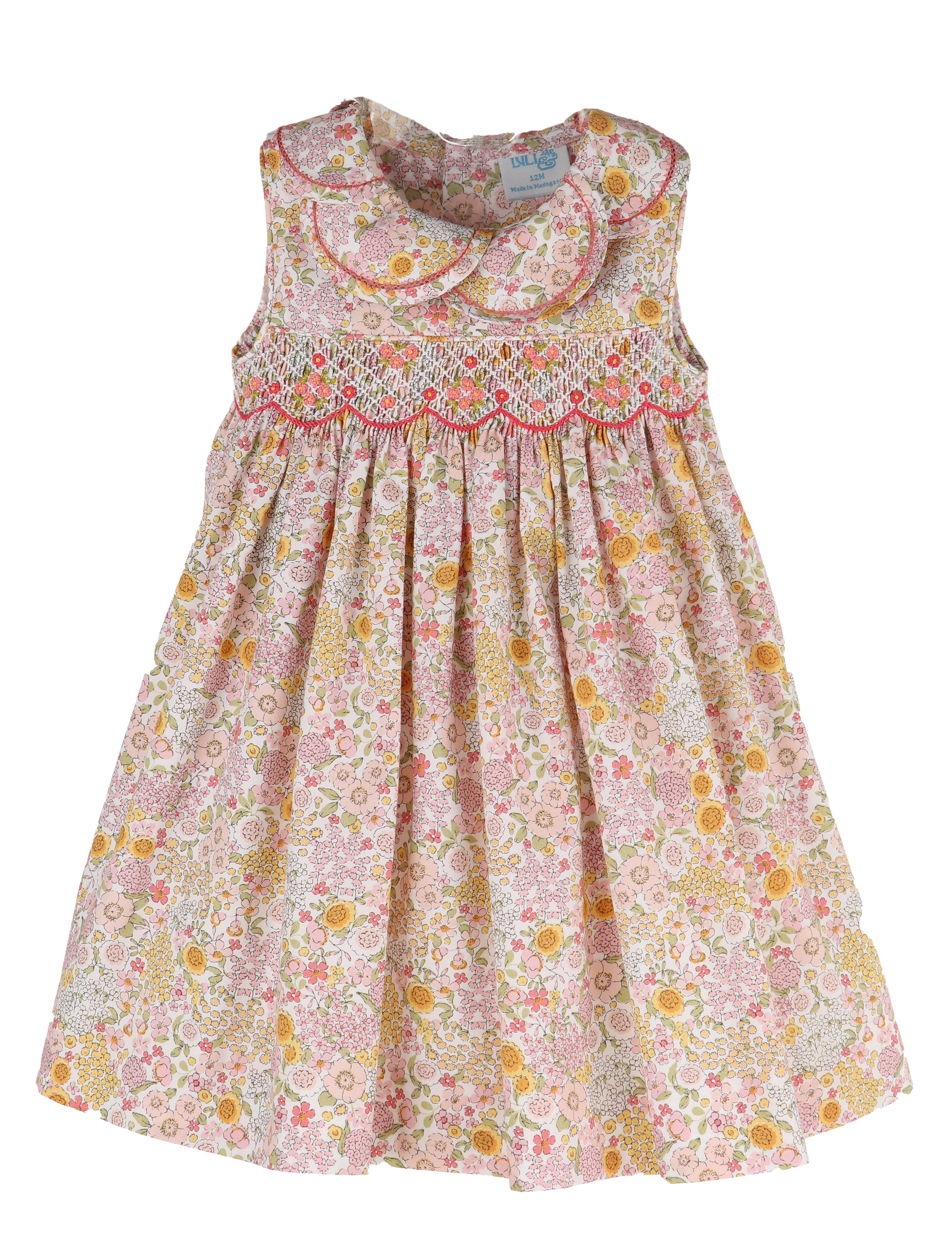 Pink Gold Floral Smocked Infant Dress
