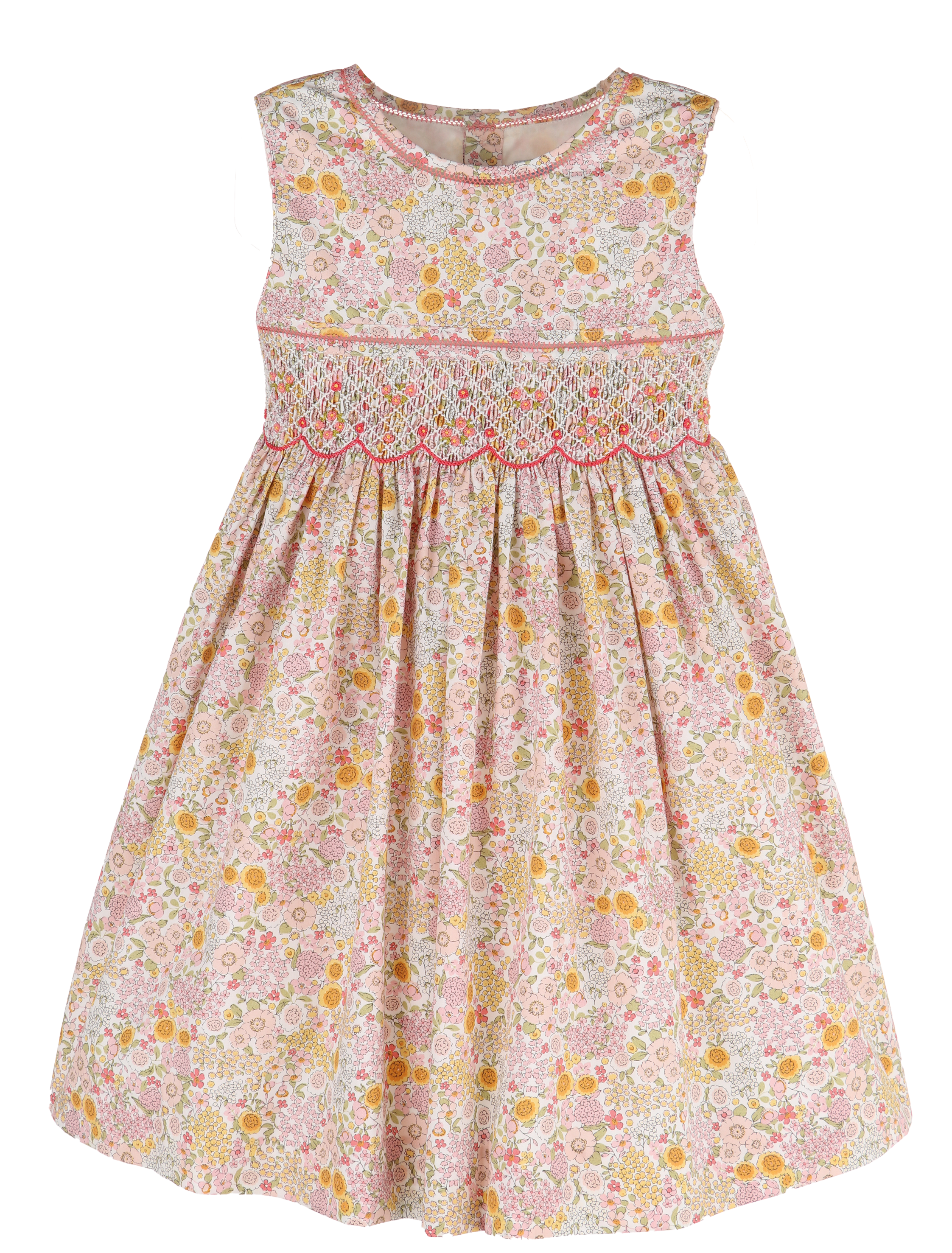 Pink Gold Print Smocked Dress