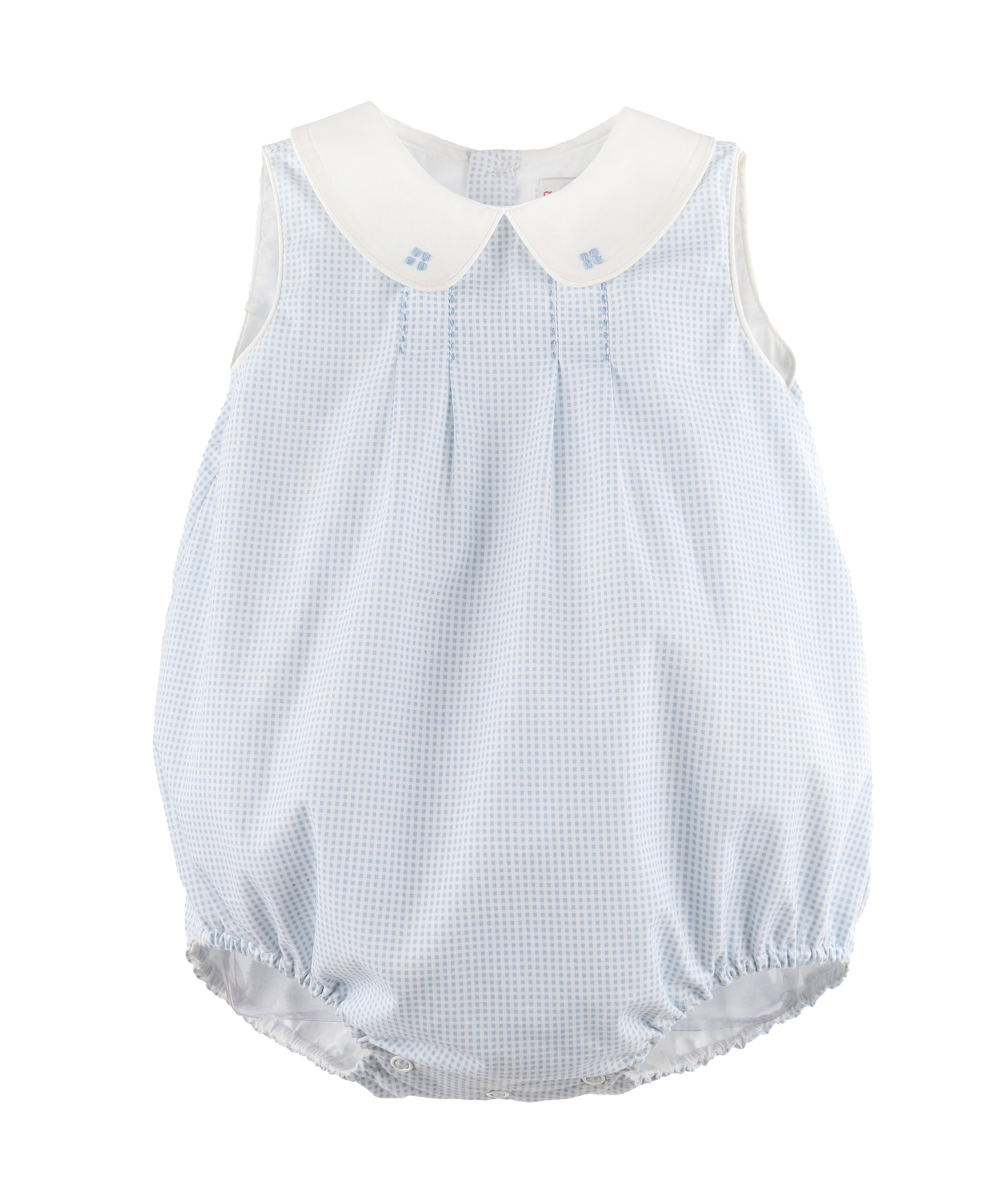 Light Blue Check Romper White Collar