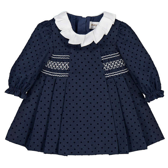 Navy Dot Smocked Dress