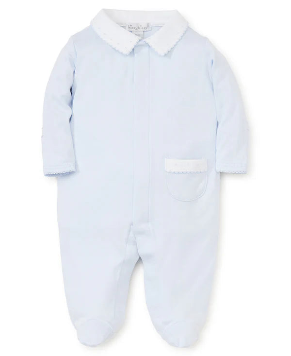 Light Blue Solid Footie with Dot Collar