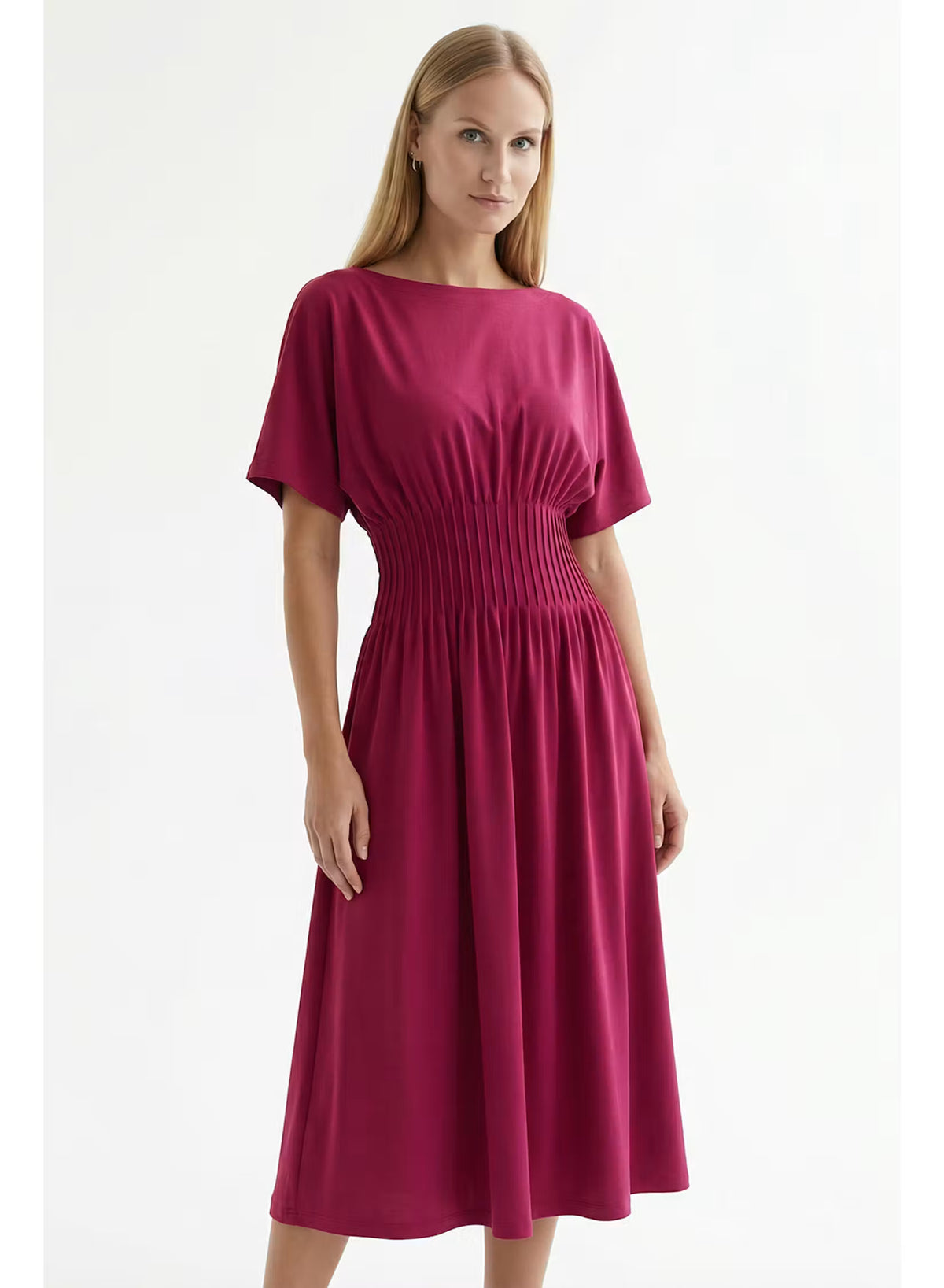 Cherry Knit Tucked Waist Dress