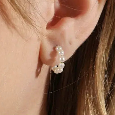 Earring Simulated Pearl Mini Hoop
